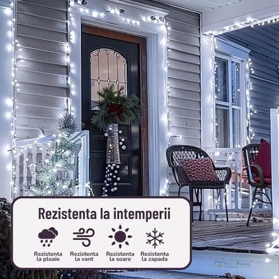 Instalatie De Craciun, Lungime 100 m, 480 LED-uri, Interior/Exterior, 8 Moduri De Lumini, Alimentare Priza 220V, Bec Diamant
