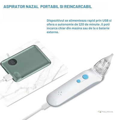 Aspirator nazal electric pentru bebelusi si copii, 2 trepte de aspirare, Portabil, 2 capete de silicon