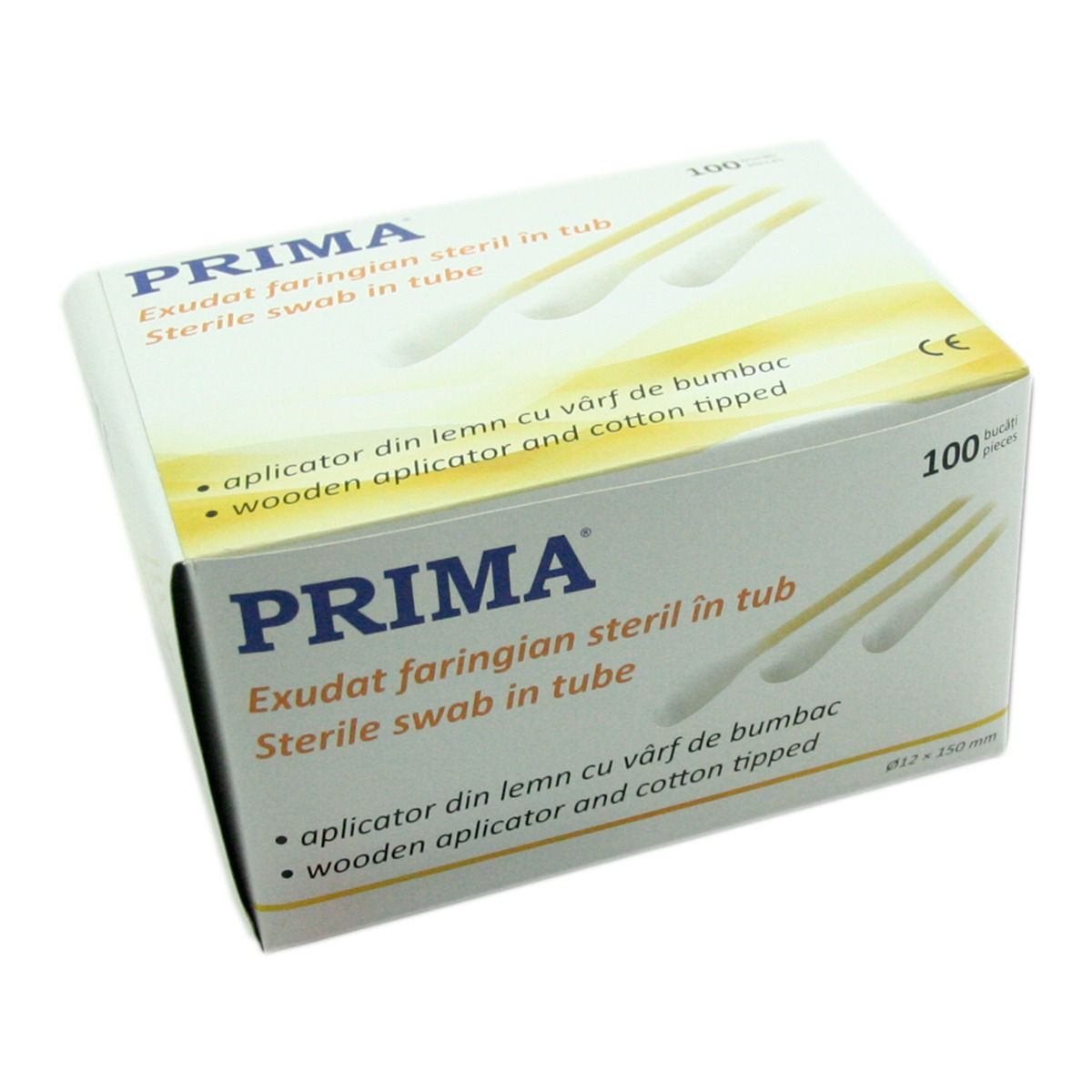 Exsudat faringian steril PRIMA, in tub lemn/bumbac, 100 bucati