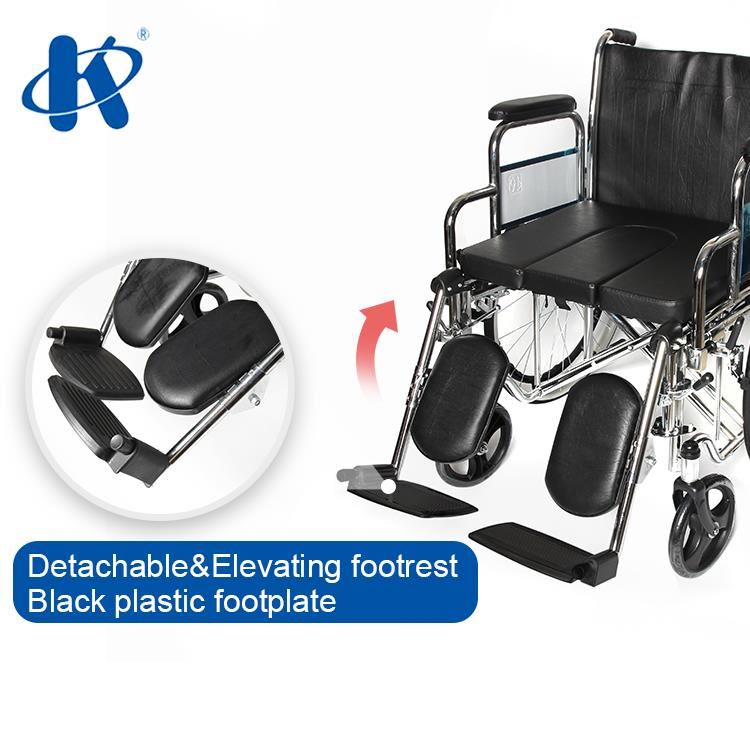 Scaun cu rotile (fotoliu rulant cu vas de toaleta detasabil) pliabil, cotiere fixe din PVC, 120 kg, KY681C-51