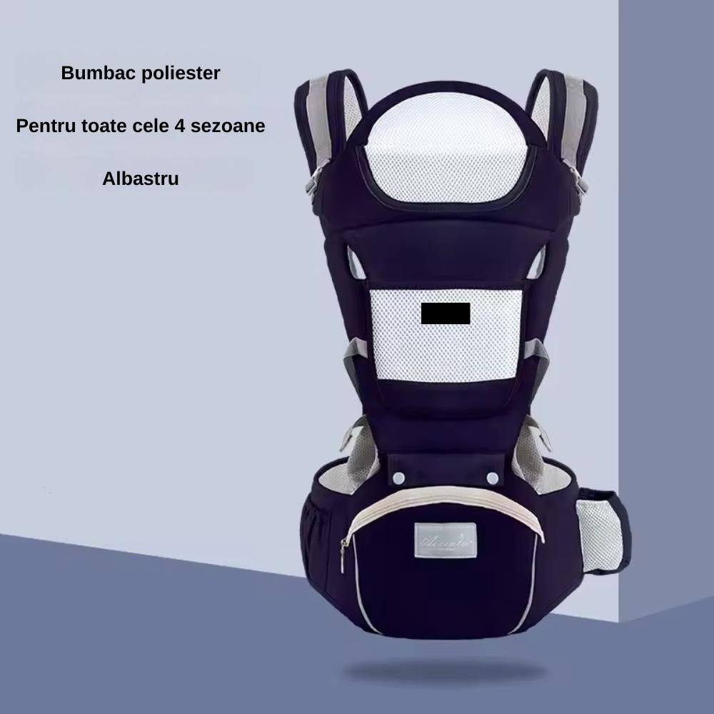 Marsupiu Ergonomic Nextfarma®, Port-bebe multifunctional, 0-36 Luni, Bumbac, 12 Pozitii, Albastru