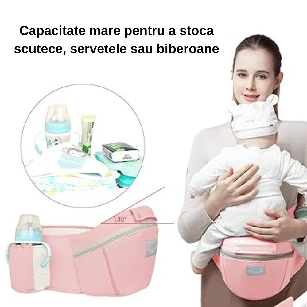 Marsupiu Ergonomic Nextfarma®, Port-bebe multifunctional, 0-36 Luni, Bumbac, 12 Pozitii, Roz