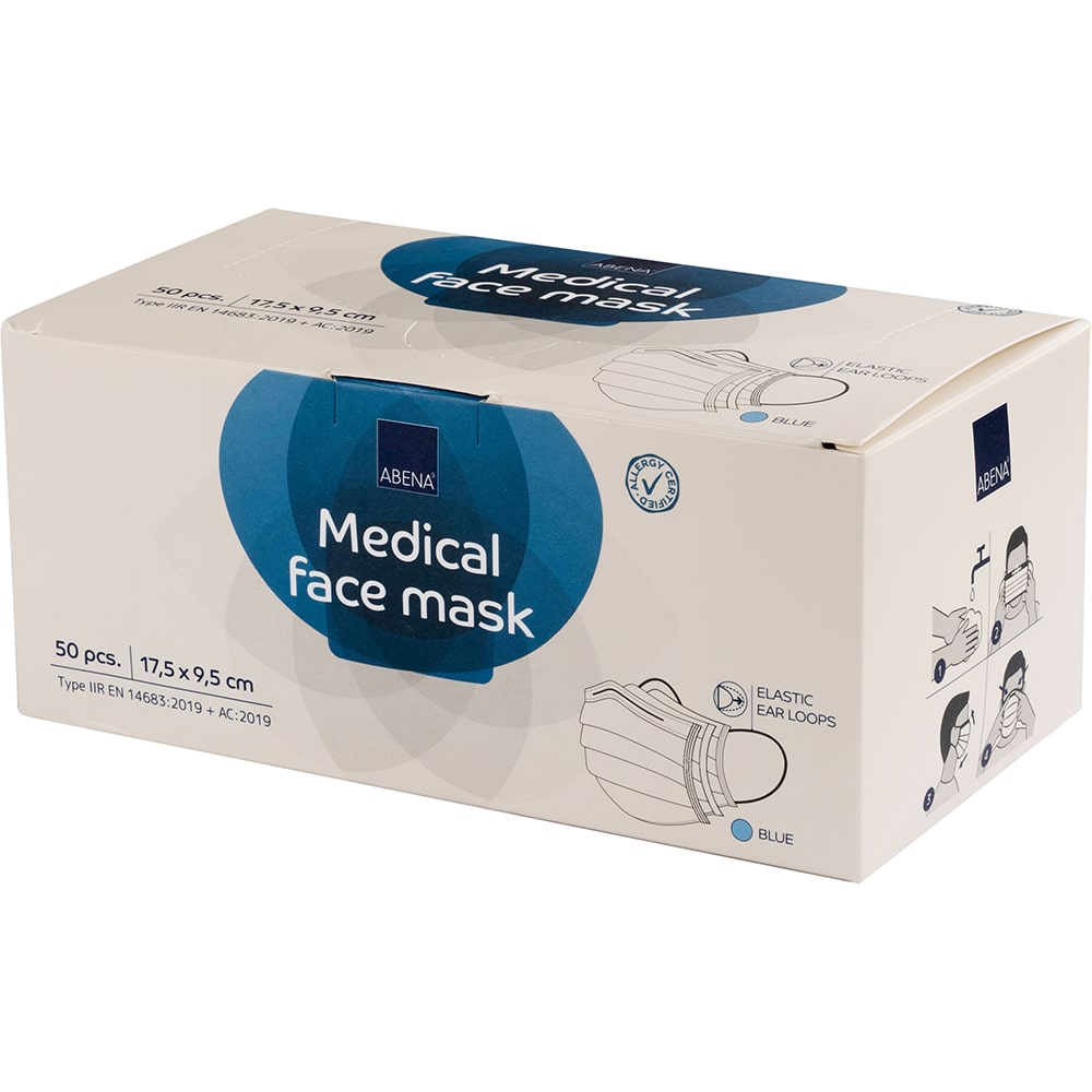 Masca medicala ABENA, in 3 straturi, cu risc redus de alergii, 50buc