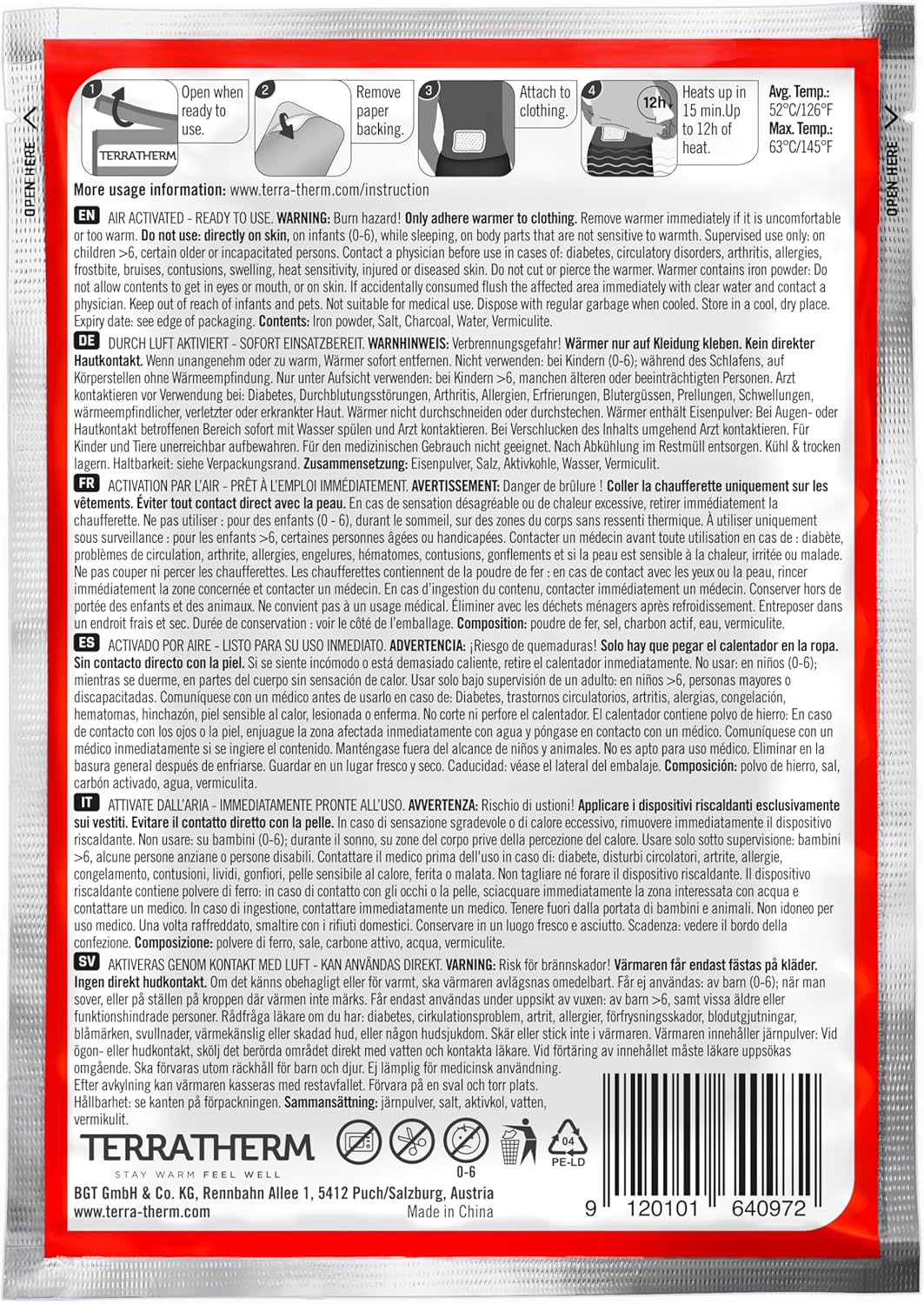 Terratherm Plasturi Termici pentru Spate, Gât și Umeri – 12 ore de căldură – plasturi activați la aer