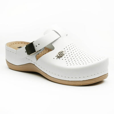 Saboti medicali, de dama, din piele, alb, Leon NEW