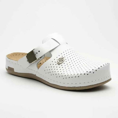 Saboti medicali, de dama, din piele, alb, Leon EXTRA