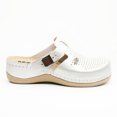 Saboti medicali, de dama, din piele, alb perlat, Leon NEW