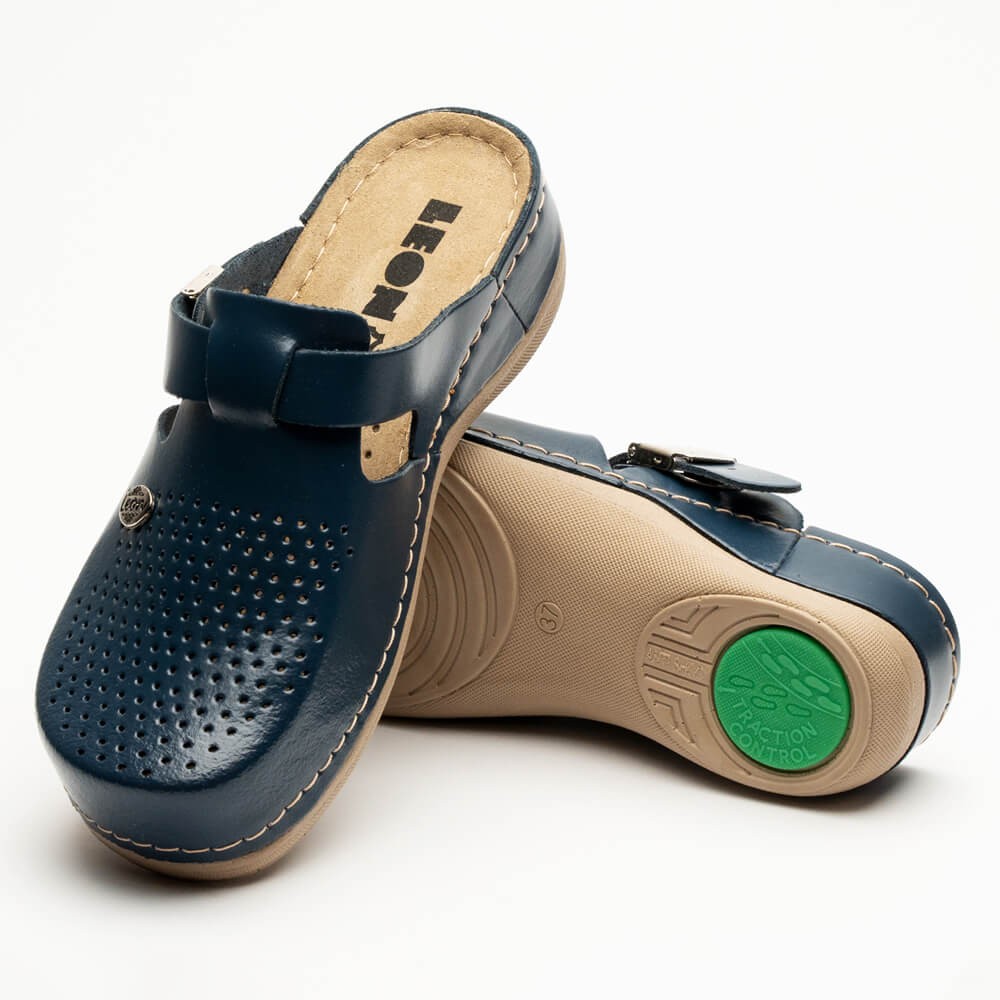 Saboti medicali de dama, din piele, bleumarin, Leon NEW