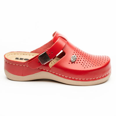 Saboti medicali de dama, din piele, rosu, Leon NEW