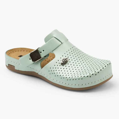 Saboti medicali, de dama, din piele, verde menta, Leon EXTRA