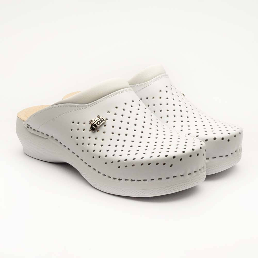 Saboti medicali, unisex, din piele, alb, Leon New