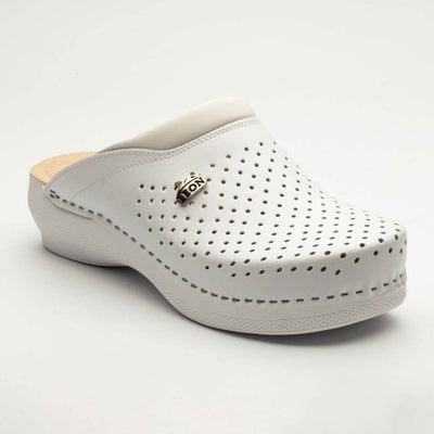 Saboti medicali, unisex, din piele, alb, Leon New