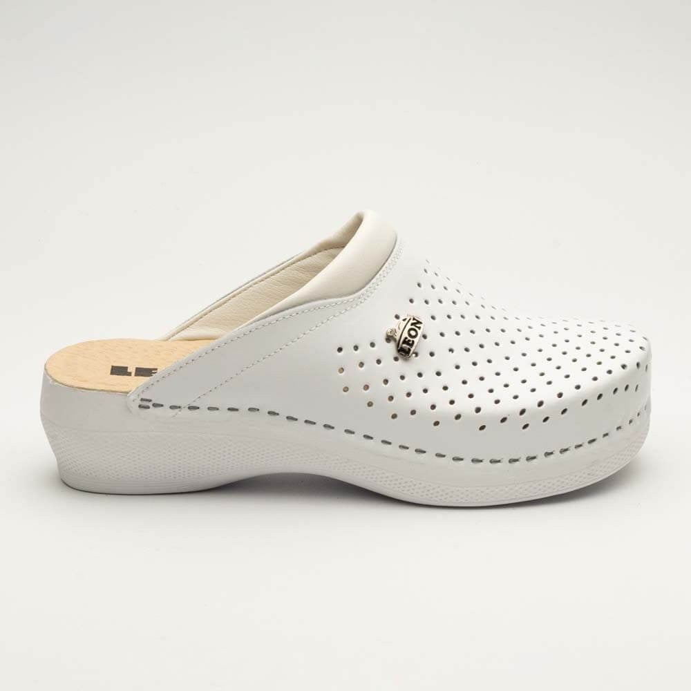 Saboti medicali, unisex, din piele, alb, Leon New