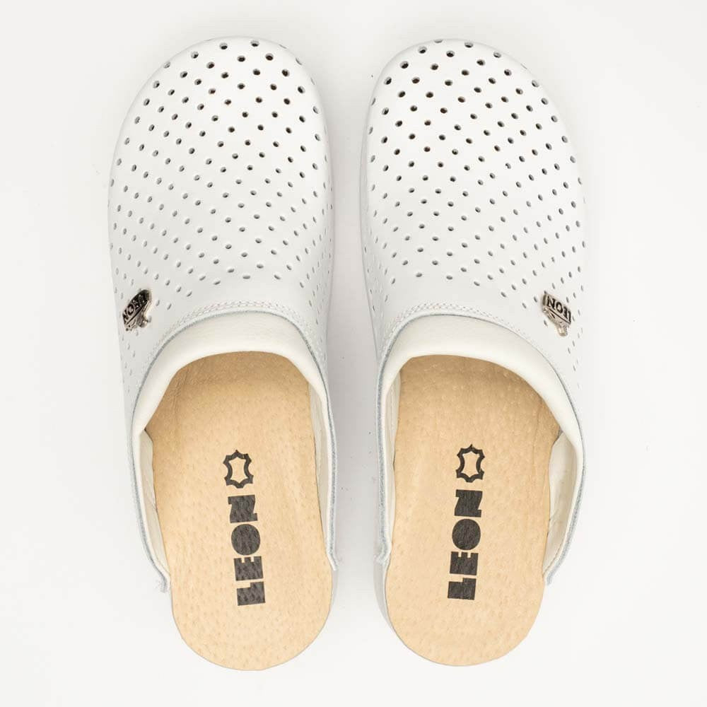 Saboti medicali, unisex, din piele, alb, Leon New