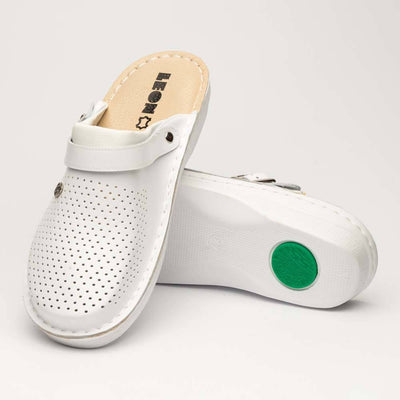 Saboti medicali, de dama, din piele, cu bareta, Leon CLASSIC, alb