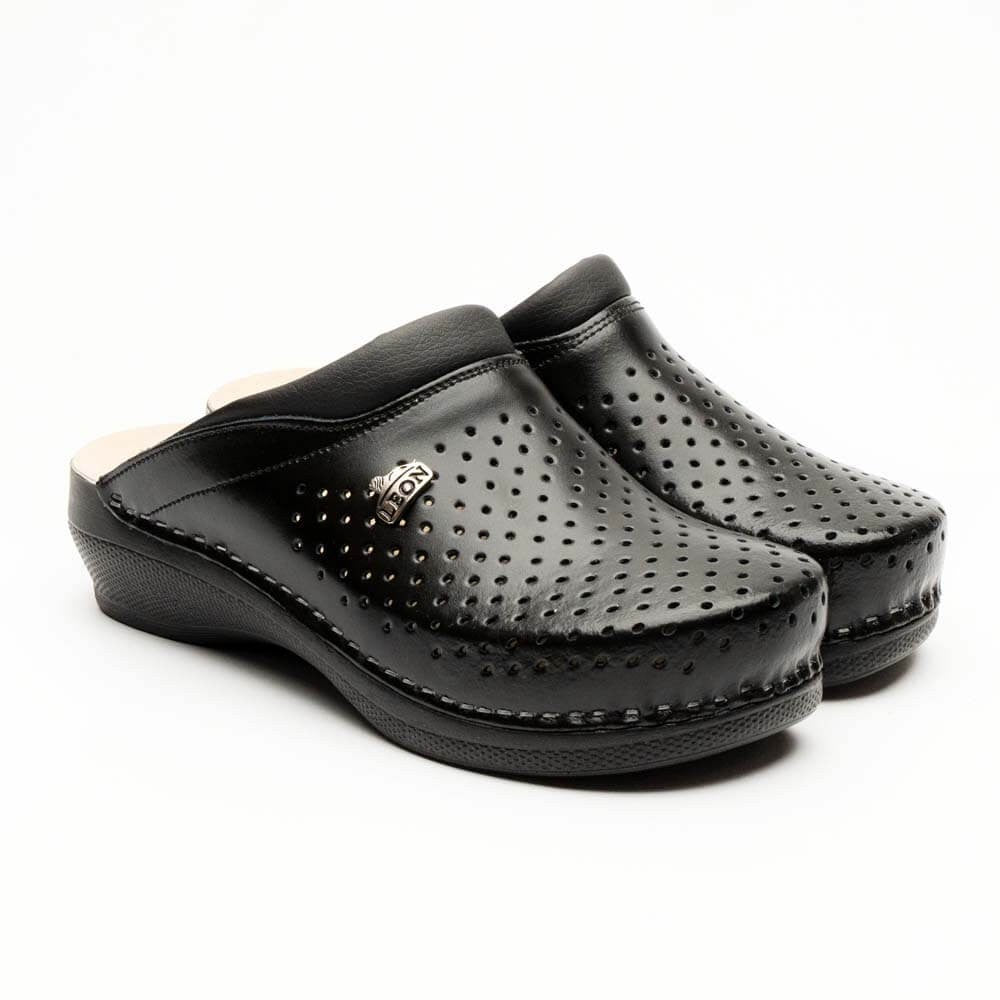 Saboti medicali, unisex, din piele, negru, Leon New