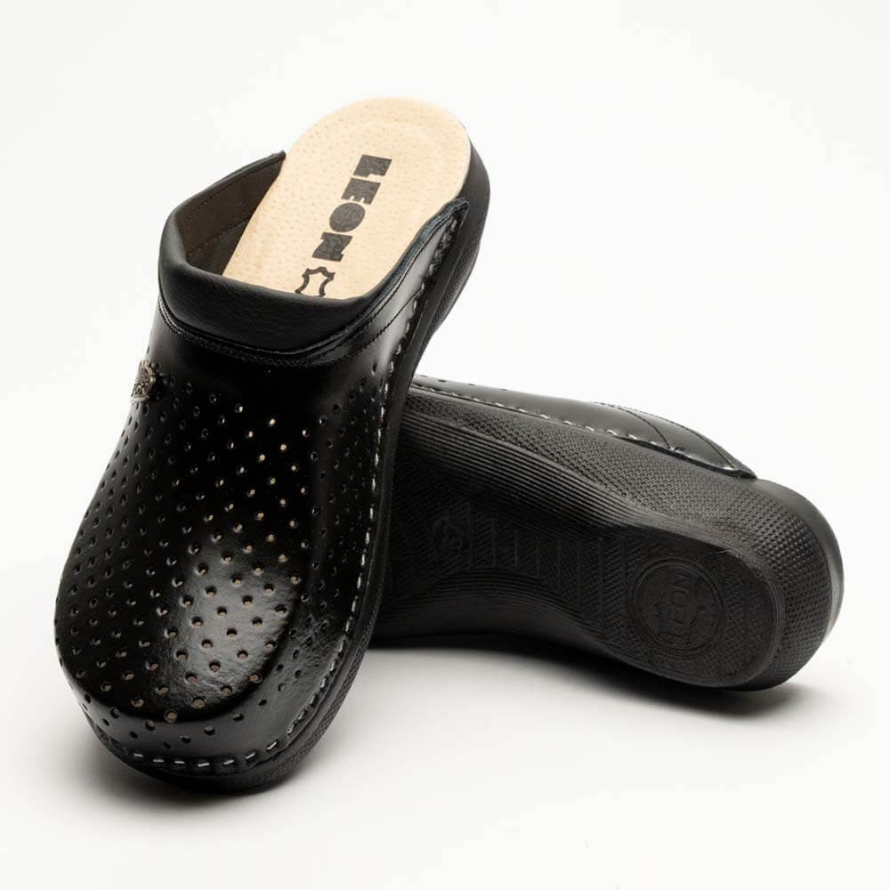 Saboti medicali, unisex, din piele, negru, Leon New