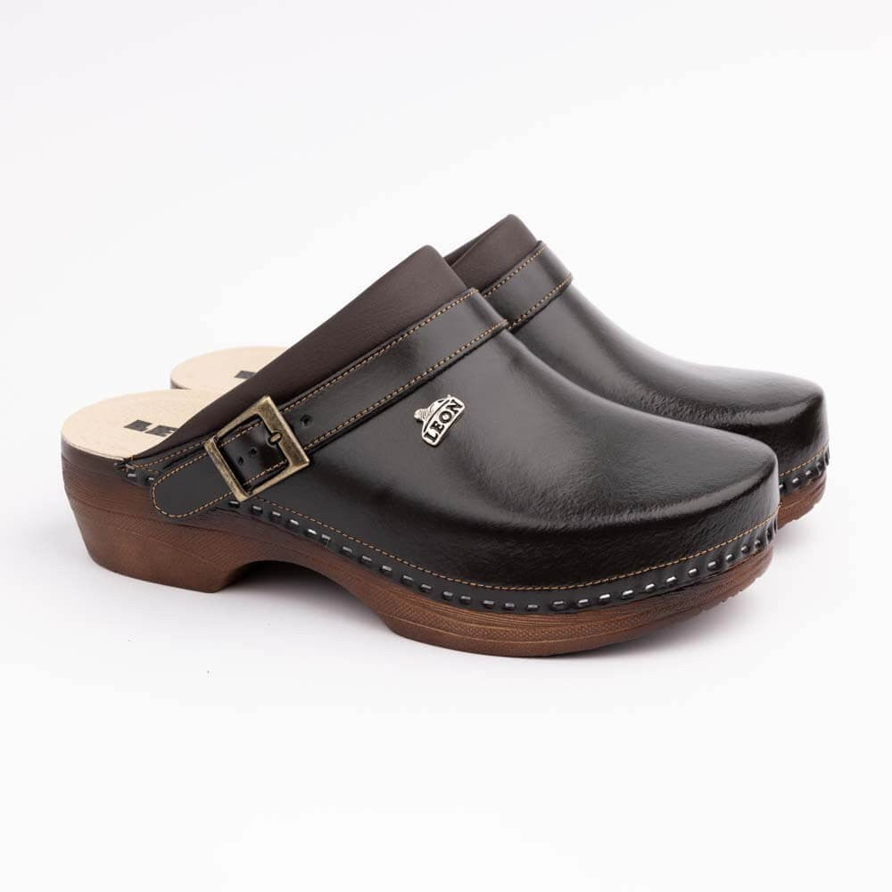 Saboti medicali, unisex, din piele neperforata, maro, Leon Next