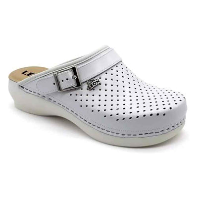 Saboti medicali, unisex, din piele perforata, alb, Leon Next