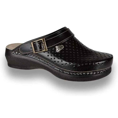 Saboti medicali, unisex, din piele perforata, negru, Leon Next