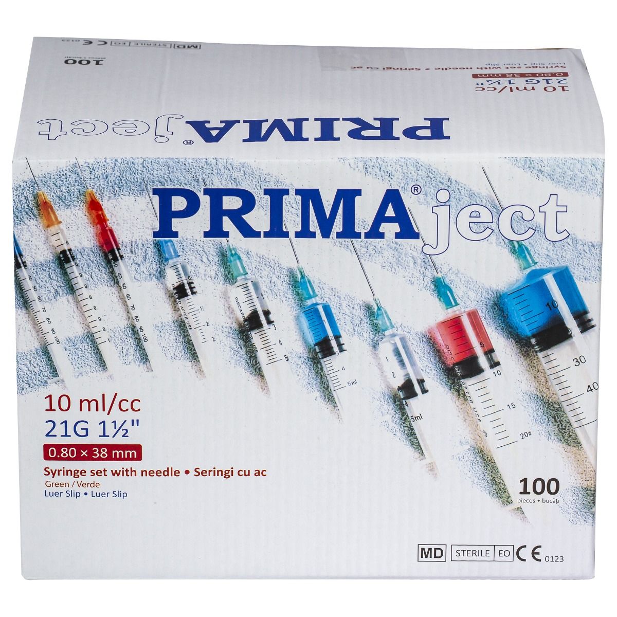 Seringi Luer Slip 10ml, PRIMA, cu ac verde, 100 bucati