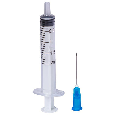 Seringi Luer Slip 2ml, PRIMA, cu ac albastru, 100 bucati