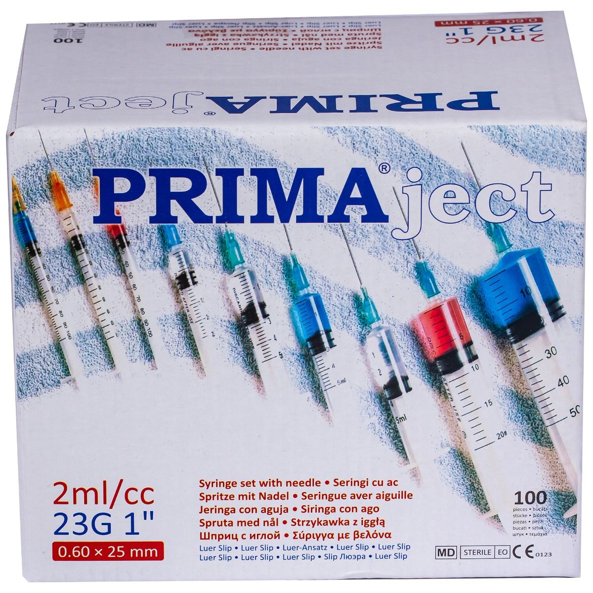 Seringi Luer Slip 2ml, PRIMA, cu ac albastru, 100 bucati