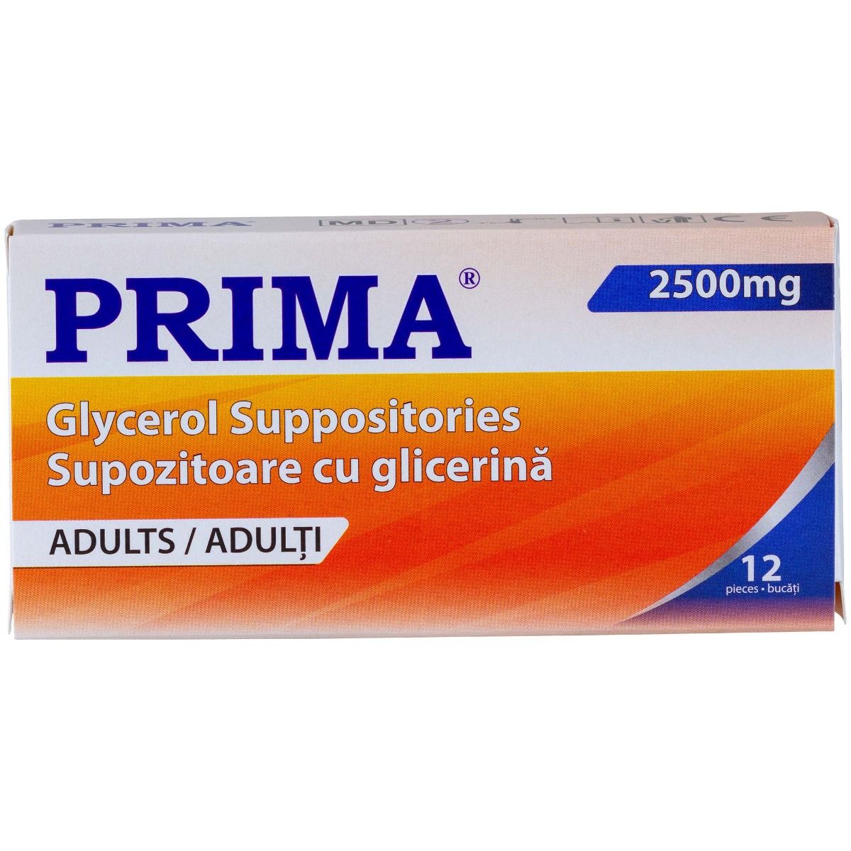 Supozitoare glicerina adulti, PRIMA, 2500 mg, 12 supozitoare