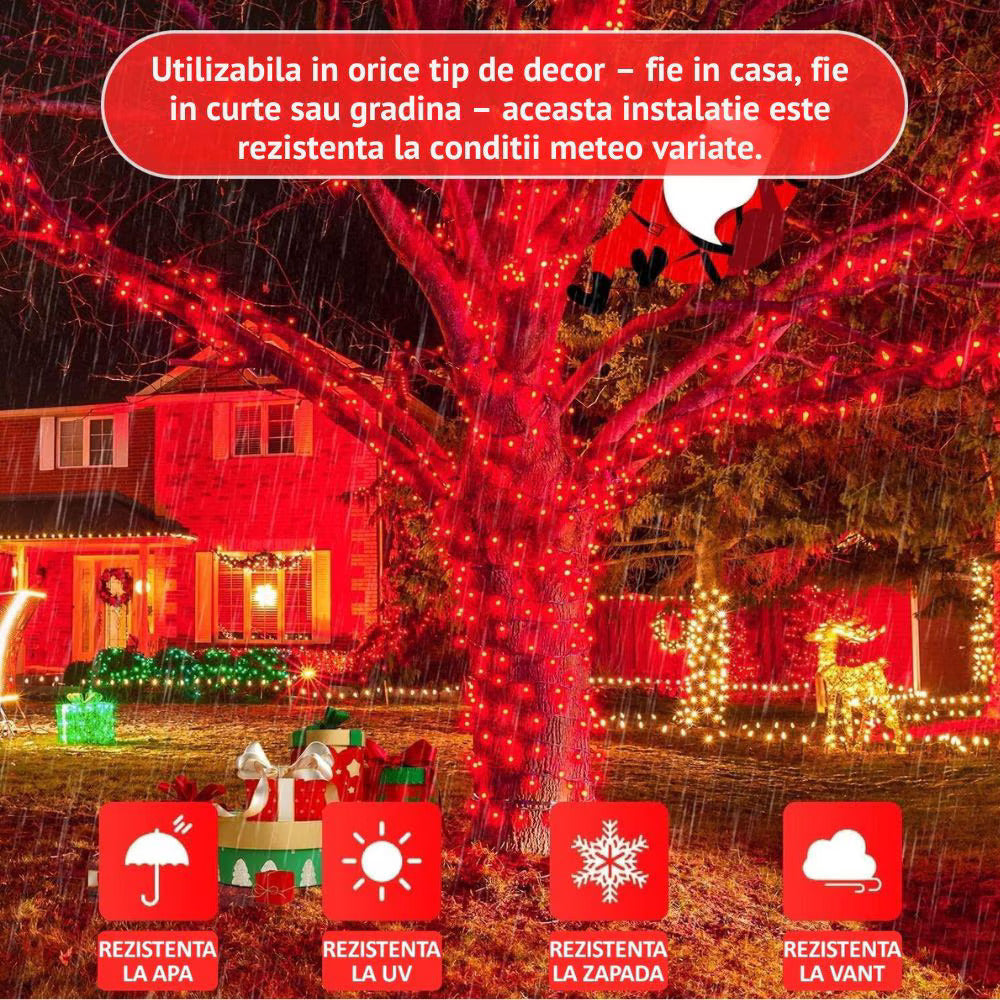 Instalatie De Craciun, Lungime 100 m, 480 LED-uri, Interior/Exterior, 8 Moduri De Lumini, Alimentare Priza 220V, Bec Diamant