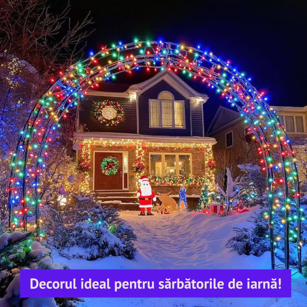 Instalatie De Craciun, Lungime 100 m, 480 LED-uri, Interior/Exterior, 8 Moduri De Lumini, Alimentare Priza 220V, Bec Diamant