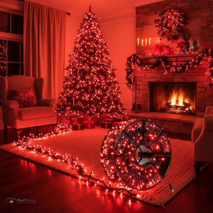 Instalatie De Craciun, Lungime 100 m, 480 LED-uri, Interior/Exterior, 8 Moduri De Lumini, Alimentare Priza 220V, Bec Diamant