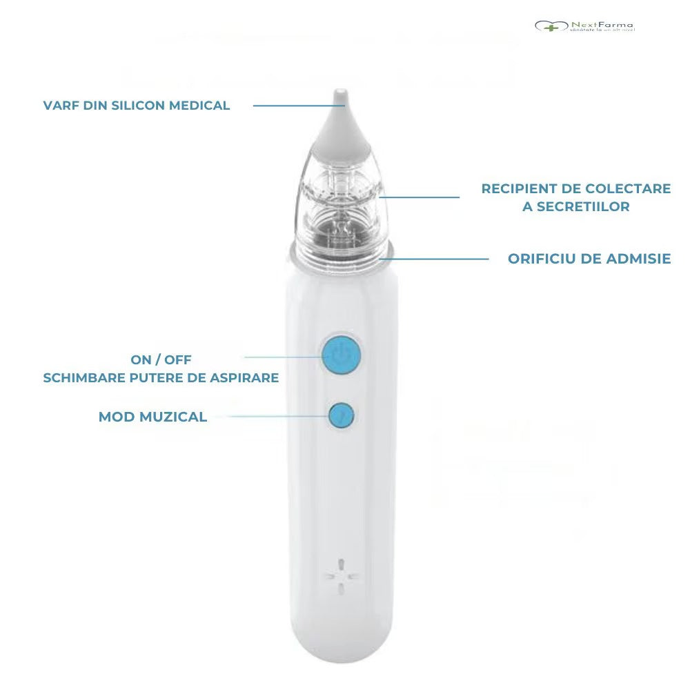 Aspirator nazal electric pentru bebelusi si copii, 2 trepte de aspirare, Portabil, 2 capete de silicon
