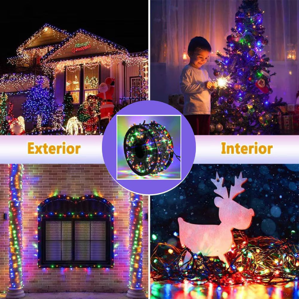 Instalatie De Craciun, Lungime 100 m, 480 LED-uri, Interior/Exterior, 8 Moduri De Lumini, Alimentare Priza 220V, Bec Diamant