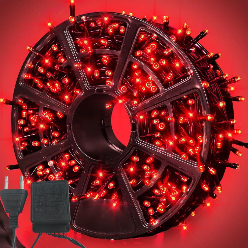 Instalatie De Craciun, Lungime 100 m, 480 LED-uri, Interior/Exterior, 8 Moduri De Lumini, Alimentare Priza 220V, Bec Diamant