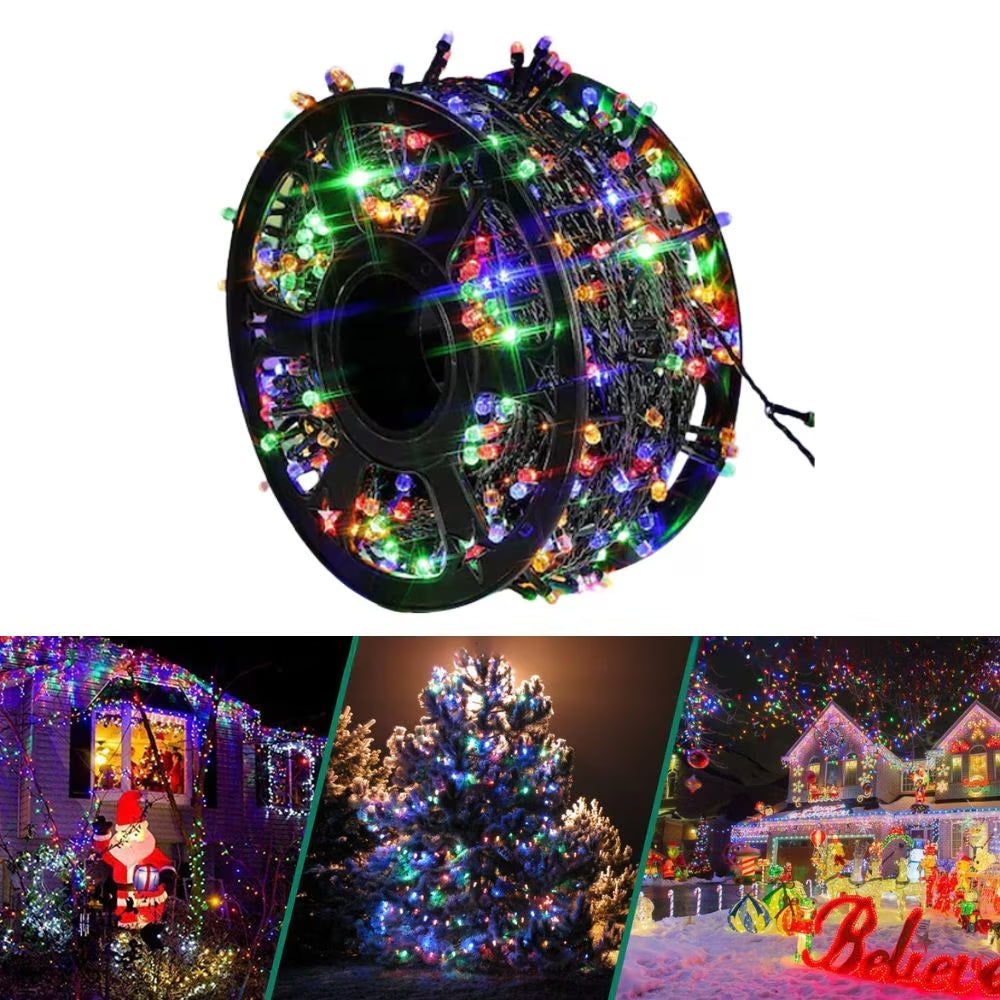 Instalatie De Craciun, Lungime 100 m, 480 LED-uri, Interior/Exterior, 8 Moduri De Lumini, Alimentare Priza 220V, Bec Diamant