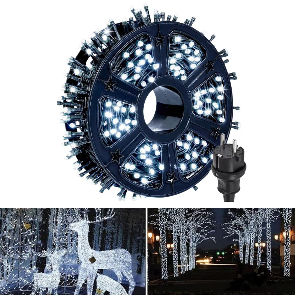 Instalatie De Craciun, Lungime 100 m, 480 LED-uri, Interior/Exterior, 8 Moduri De Lumini, Alimentare Priza 220V, Bec Diamant