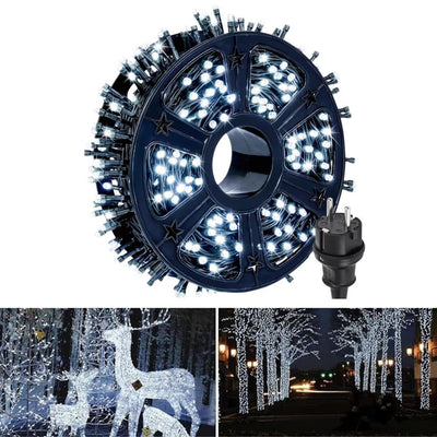 Instalatie De Craciun, Lungime 100 m, 480 LED-uri, Interior/Exterior, 8 Moduri De Lumini, Alimentare Priza 220V, Bec Diamant