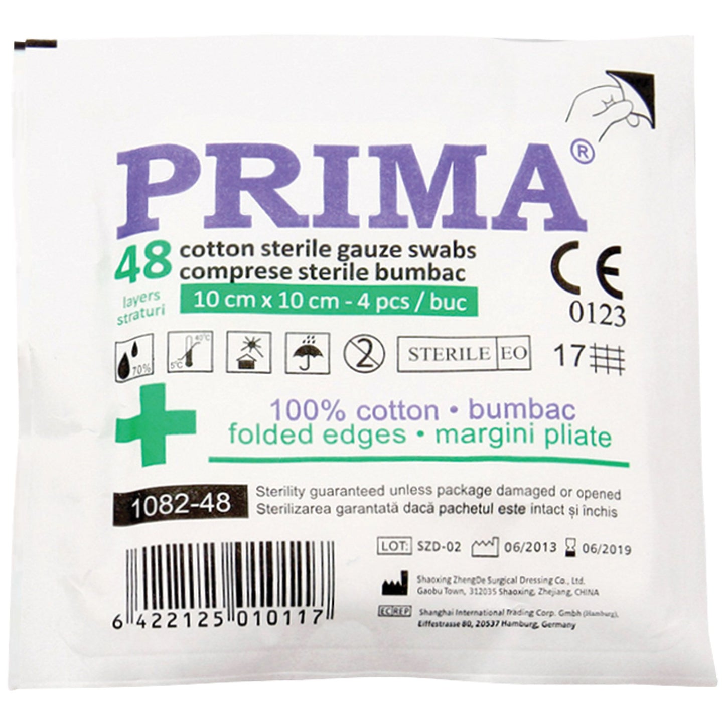 Comprese sterile din tifon, PRIMA, 10x10cm, 48 straturi/plic, 4 bucati
