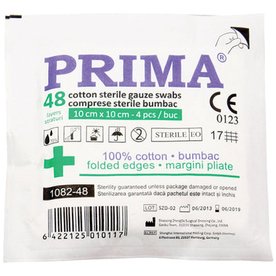 Comprese sterile din tifon, PRIMA, 10x10cm, 48 straturi/plic, 4 bucati