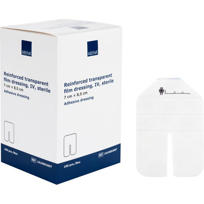 ABENA Plasturi sterili pentru fixare IV, transparenți, 8,5x7cm, 100 buc.