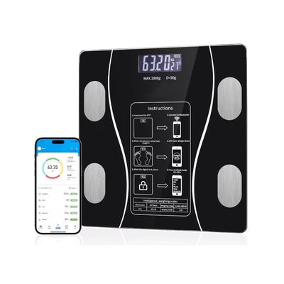 Cantar Electronic Cu Aplicatie Smart, Ecran Digital Iluminat, Termometru, Suporta Maxim 180 Kg, Baterii, Negru