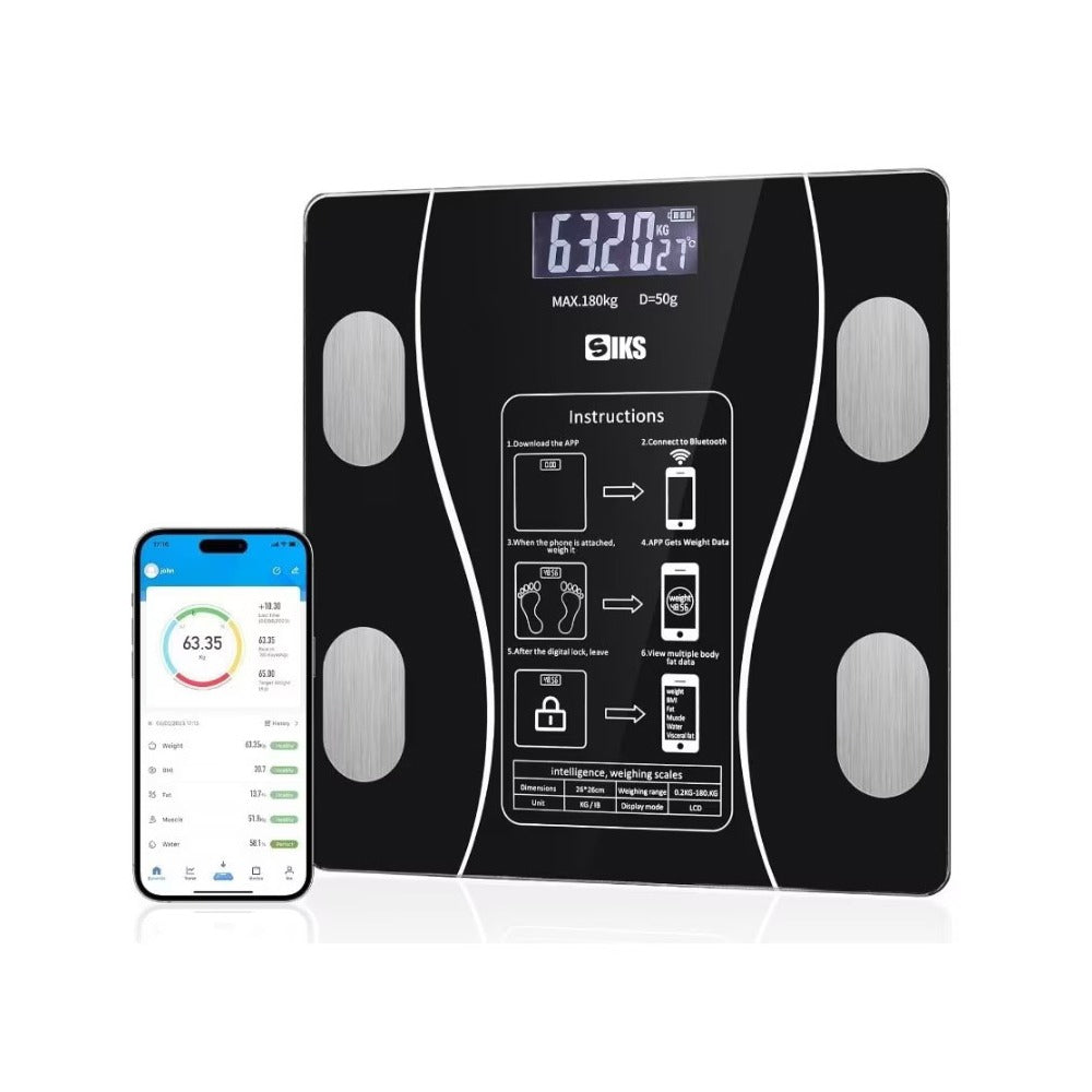 Cantar Electronic Cu Aplicatie Smart, Ecran Digital Iluminat, Termometru, Suporta Maxim 180 Kg, Baterii, Negru