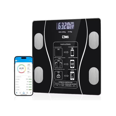 Cantar Electronic Cu Aplicatie Smart, Ecran Digital Iluminat, Termometru, Suporta Maxim 180 Kg, Baterii, Negru