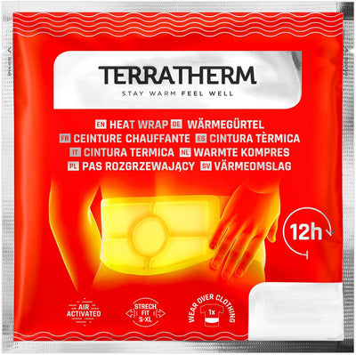 Terratherm Centură Termică Încălzitoare – 12 Ore de Căldură – Mărime S–XL – Activată la Aer – Ingrediente 100% Naturale