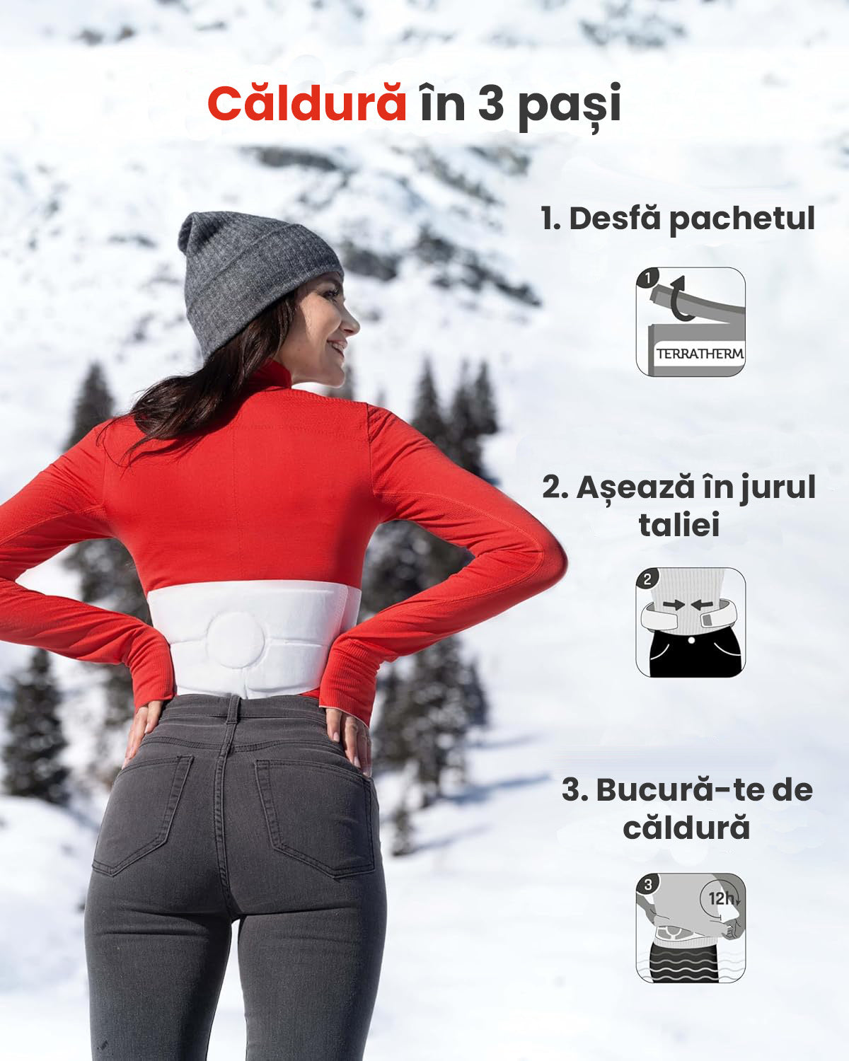 Terratherm Centură Termică Încălzitoare – 12 Ore de Căldură – Mărime S–XL – Activată la Aer – Ingrediente 100% Naturale