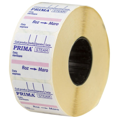 Etichete dublu adezive pentru sterilizarea cu abur PRIMA, 500 buc/rola