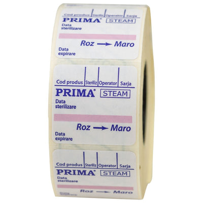 Etichete dublu adezive pentru sterilizarea cu abur PRIMA, 500 buc/rola