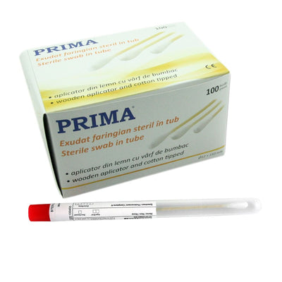 Exsudat faringian steril PRIMA, in tub lemn/bumbac, 100 bucati