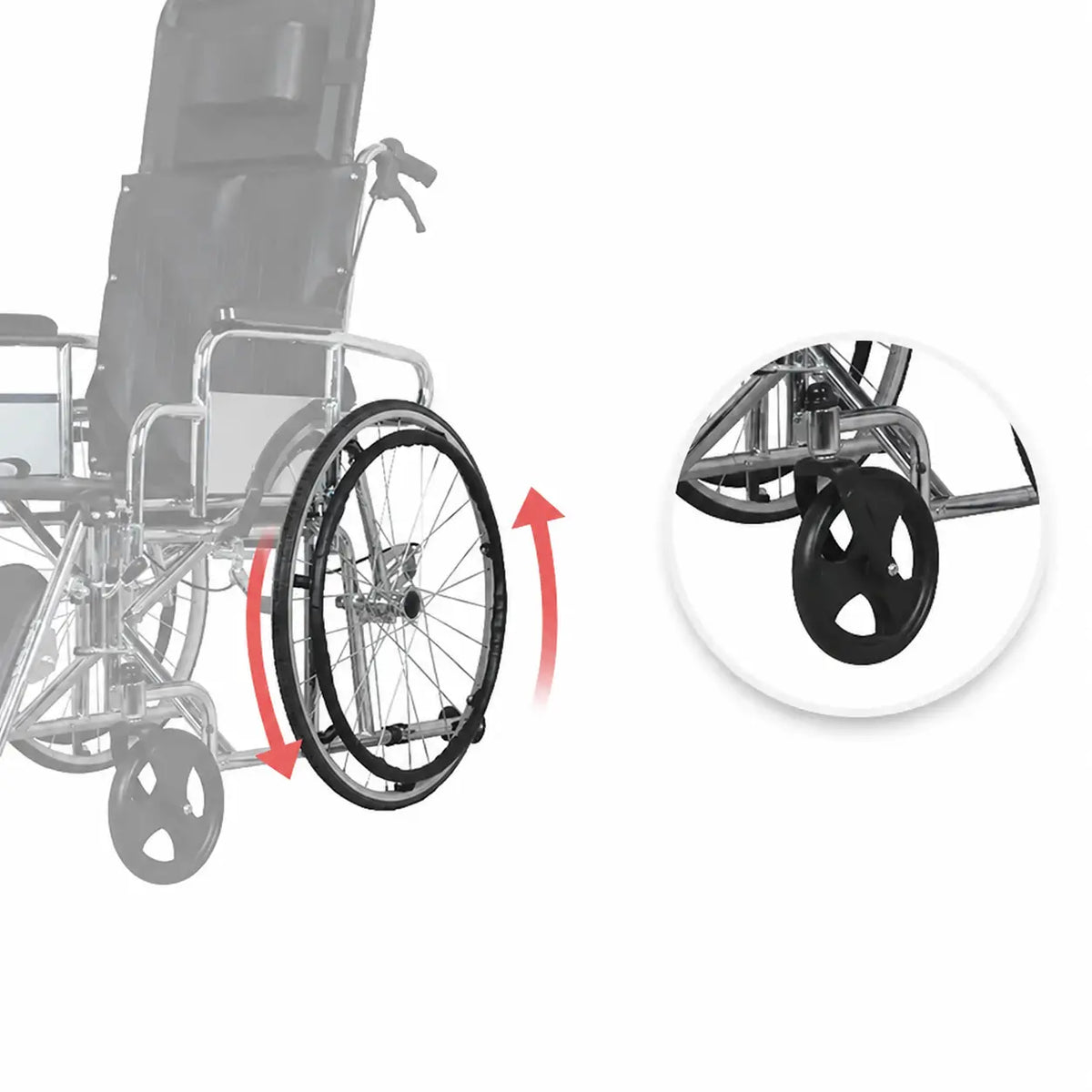 Fotoliu rulant pliabil pentru transport pacienți, spătar reglabil la 180°, 100 kg, KY903GC-46