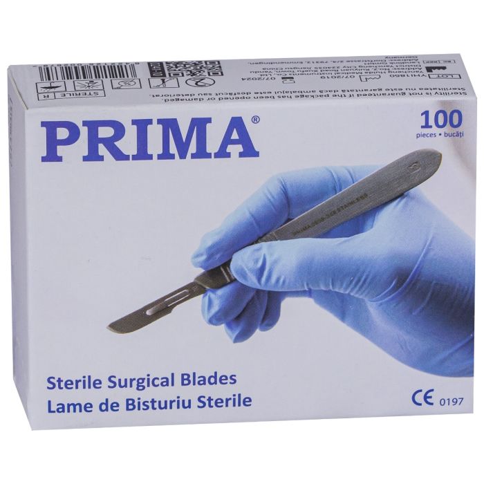Lame bisturiu sterile din otel-carbon, PRIMA, de unica folosinta, diverse marimi, 100 bucati